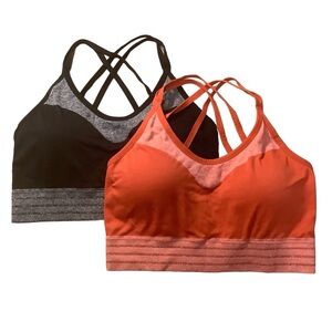 PRO FIT 2 PIECE SEAMLESS ATHLETIC BRAS/ BLACK & CORAL/ Size L